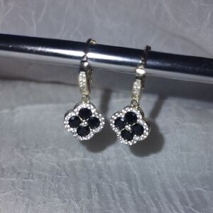 Elegant Black and Silver Flower Earrings